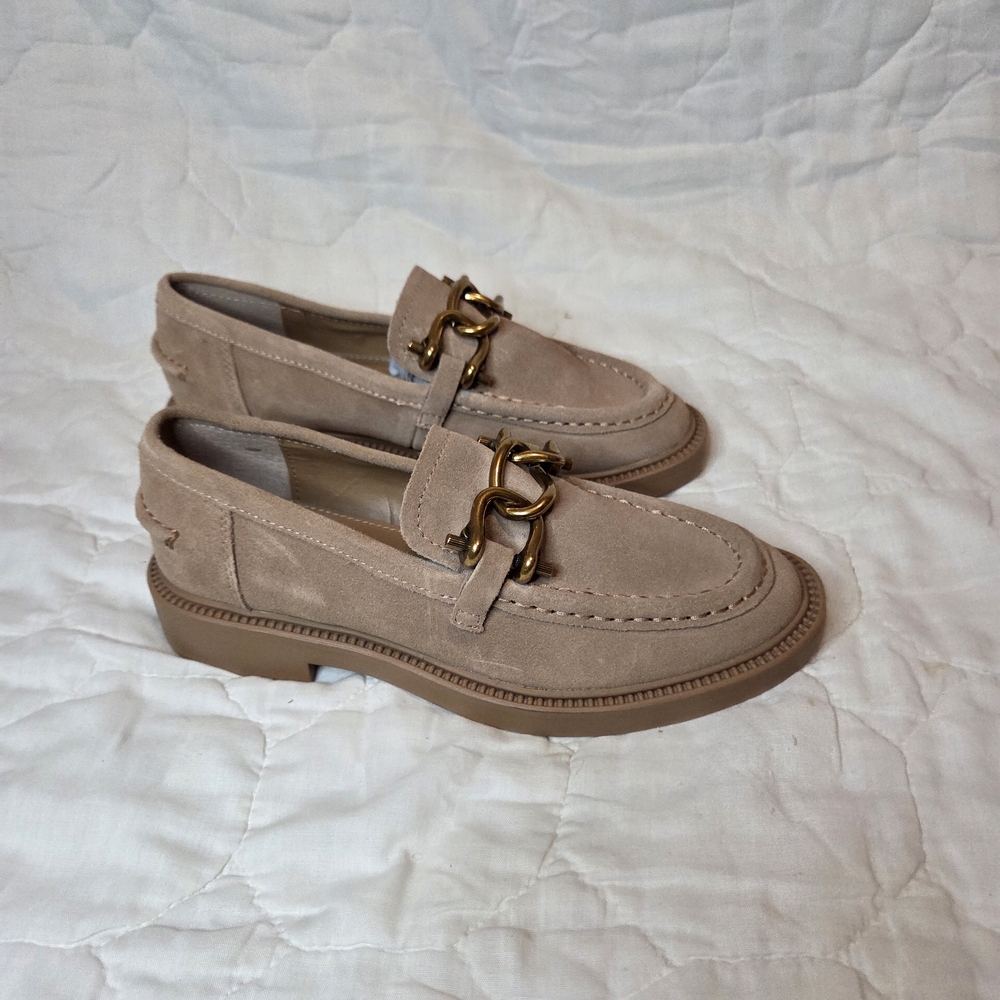 Nordstrom Taupe Suede Chain-Accent Loafers